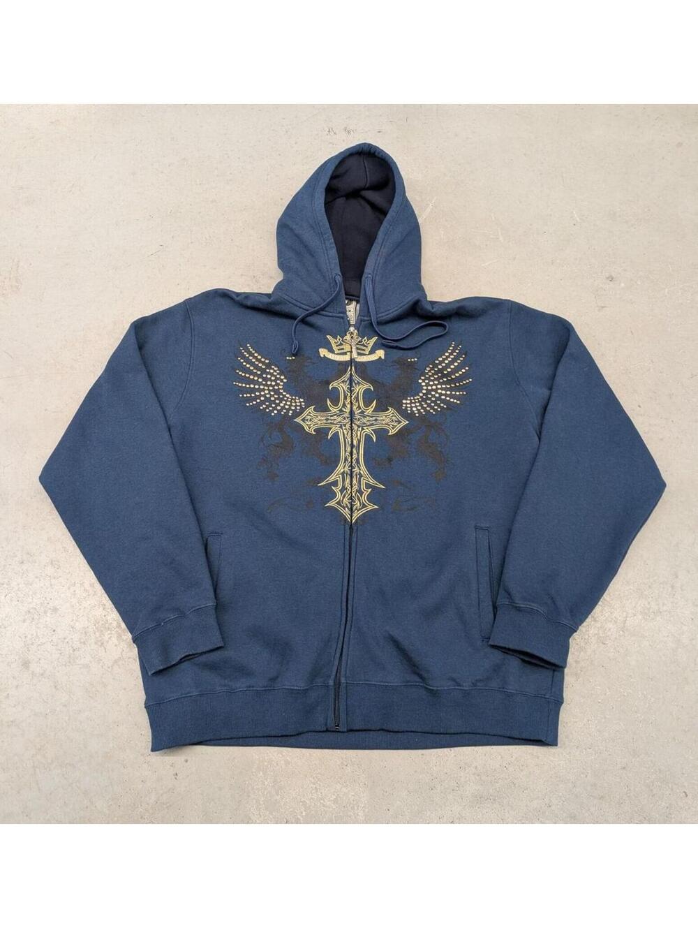 Y2K Avirex Classic Gold Cross Full Zip Hoodie Sweater
